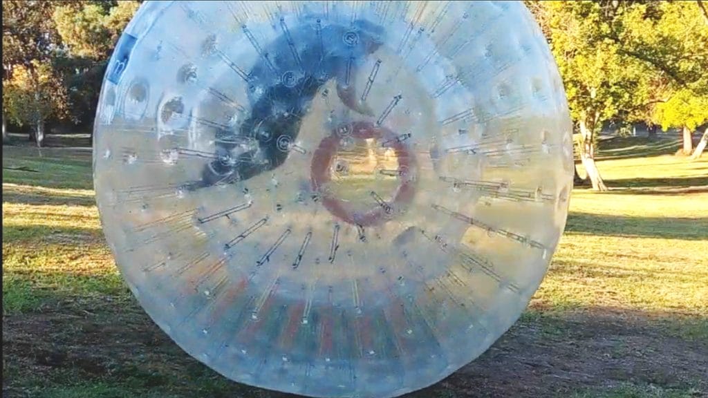 This person is rolling down a hill with our Human Hamster ball in laguna beach. Once the person got out, they said the Zorb ball felt just like a rollercoaster!