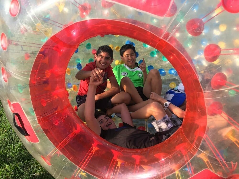 AirballingOC often takes our Zorb balls out for birthday parties in Irvine, California. Our Human hamster ball can fit multiple kids and here's a picture with 5 kids inside our giant inflatable hamster ball. We provide the best Zorb ball rental in Orange County!