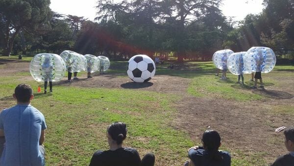 The bubble soccer match is about to start in Orange County