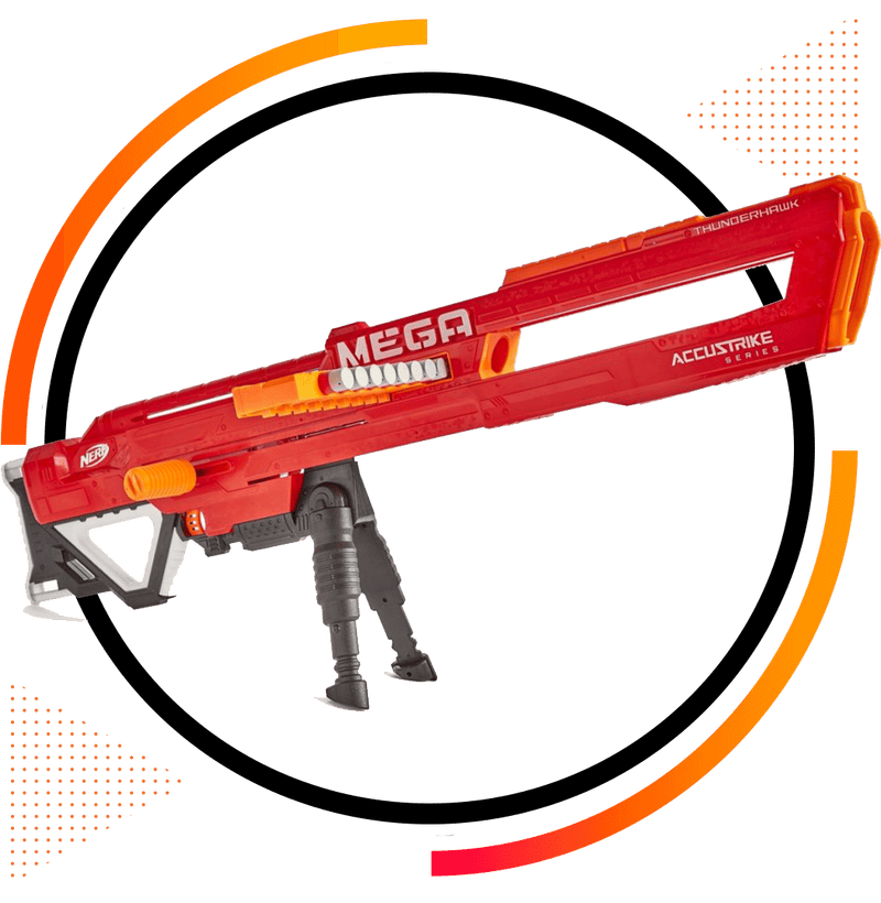 Kids love the ThunderHawk Nerf N Strike Mega for its incredible range and power and use it the most often in our Nerf Party