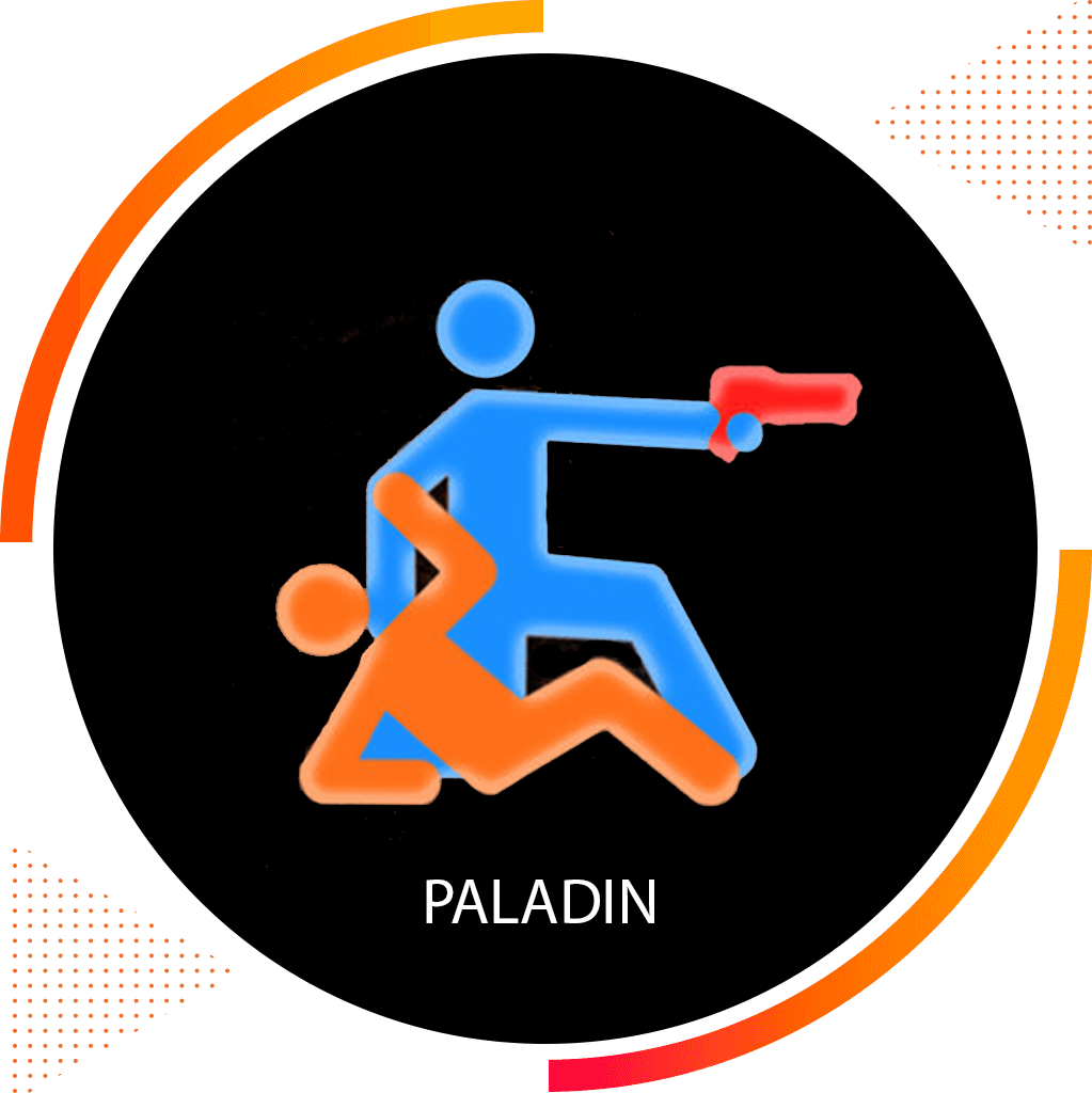 Paladin is a Nerf Party game similar to medic. Each team will have one paladin who's purpose is to tag and heal their teammates that have been tagged with a Nerf dart. The game ends when one team tags the opponent's paladin and eliminates the remaining players.
